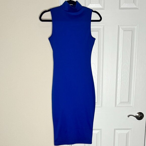 Women's Mock Neck Midi Fitted Dress in Royal Blue - US Small - Picture 1 of 5